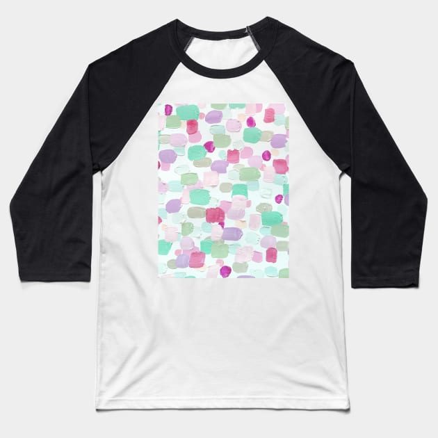 Mint Green, Pink and Lilac - I Love To Paint Aesthetic Pastel Paint Brush Strokes Baseball T-Shirt by YourGoods